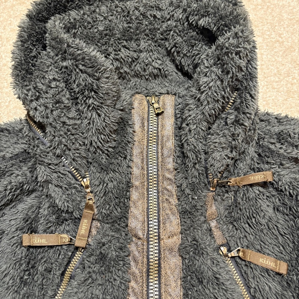 KUHL Flight Jacket Womens Medium Gray Sherpa Fleece Hooded Full Zip Pockets - Picture 13 of 15